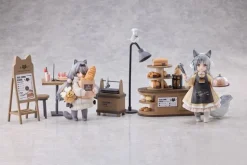 Tea Time Cats Scene Bread House Clerk & Customer Set Figure JAPAN OFFICIAL